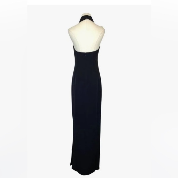 LBV Women's Black Crepe Halter Gown With Silver Hardware Size 4- New W/O Tags! - Picture 2 of 12